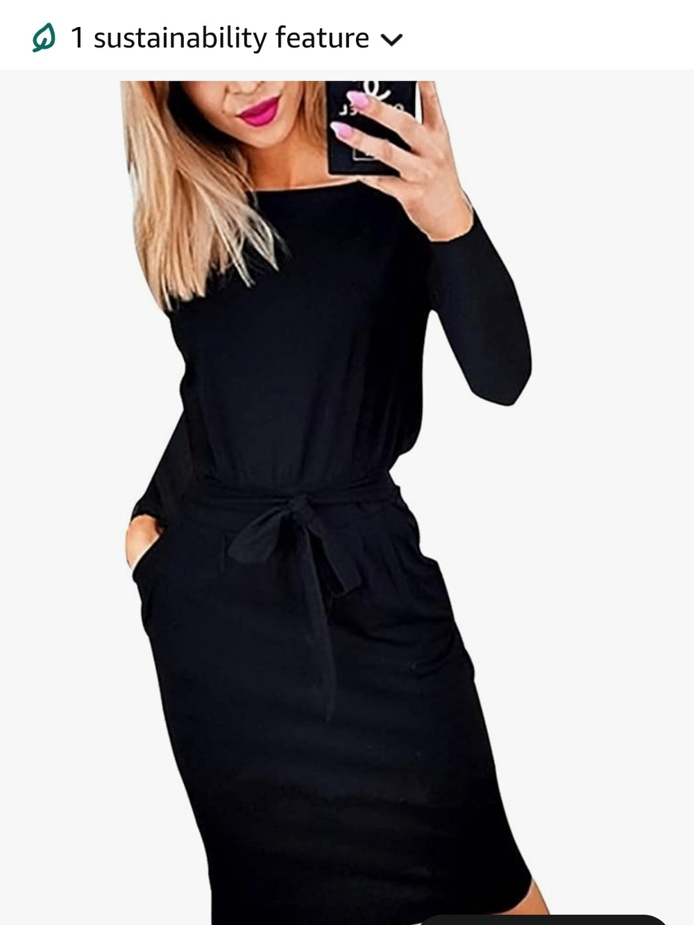 Black Tie-Waist Long Sleeve Dress Large